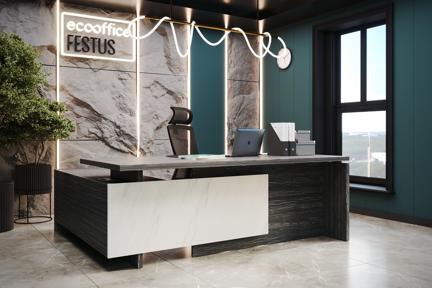 Кабинет руководителя FESTUS Древесина Графит / Мрамор Леванто белый  стоимость