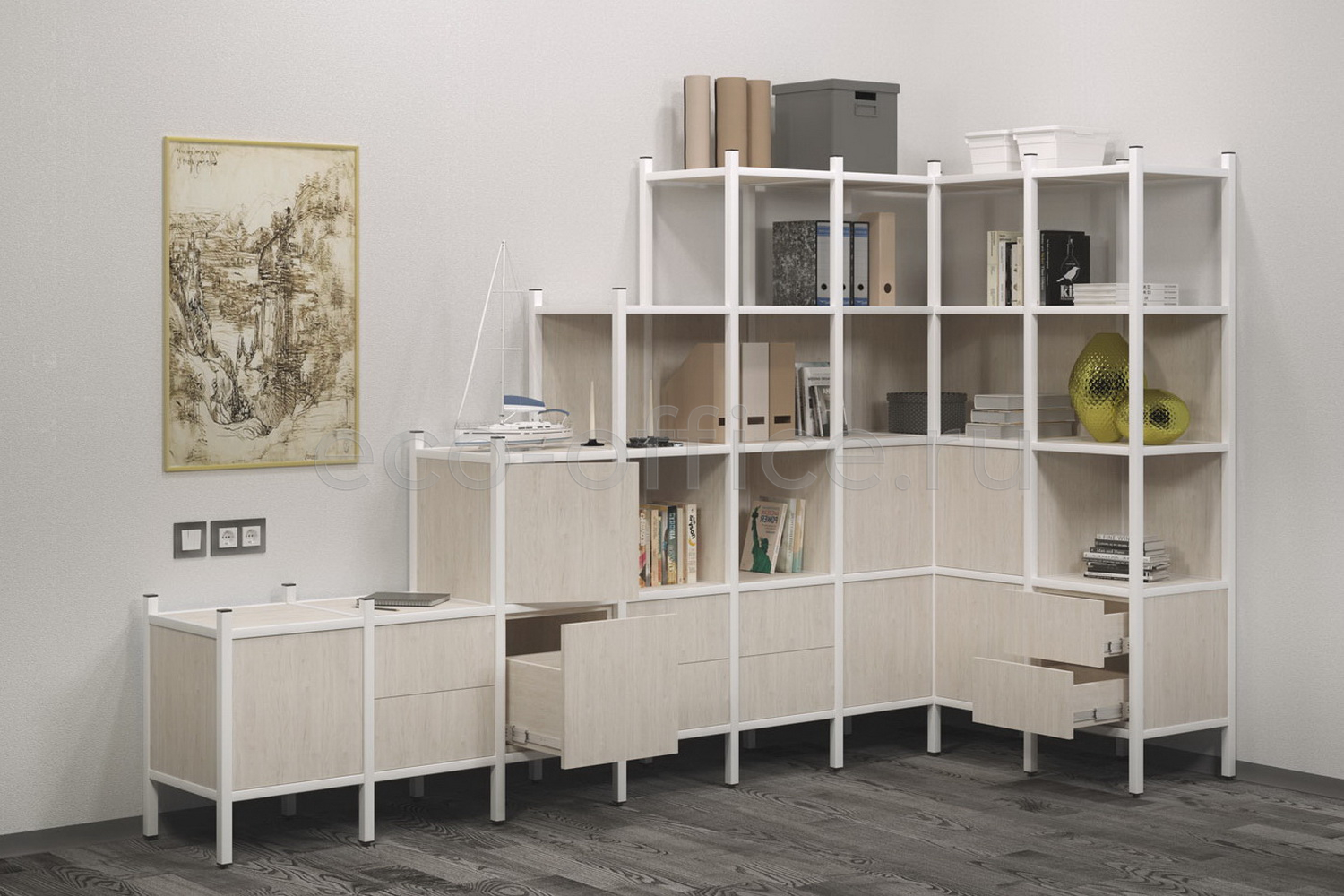 Стеллаж наборный LOFT Денвер Светлый / Белый металл  стоимость