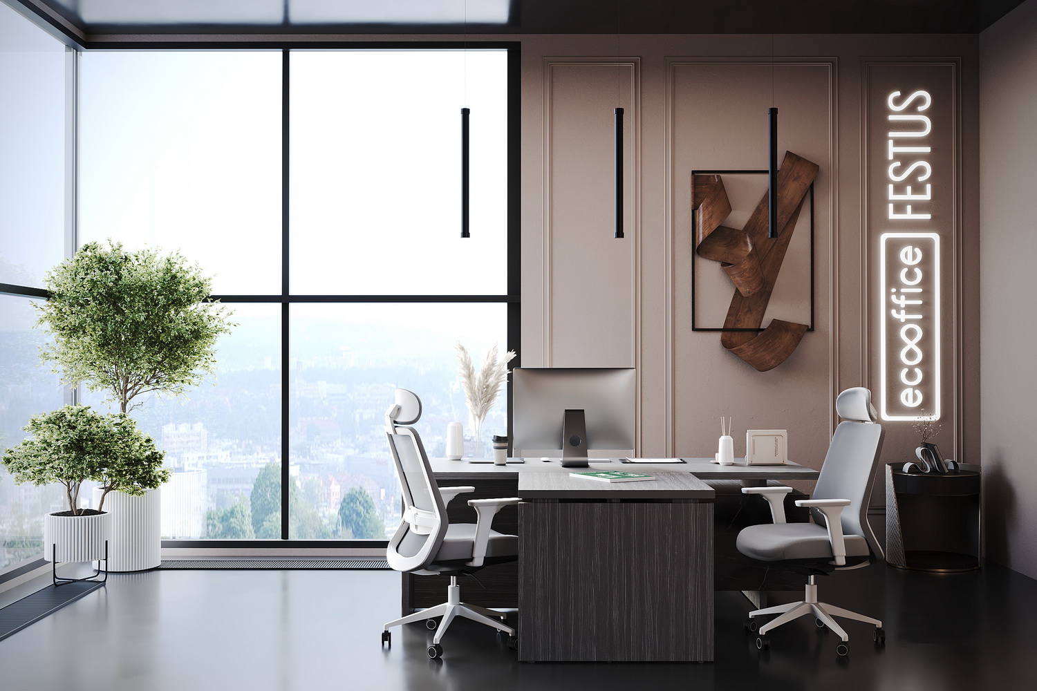 Кабинет руководителя FESTUS Древесина Графит / Камень Пьетра Гриджиа черный  стоимость