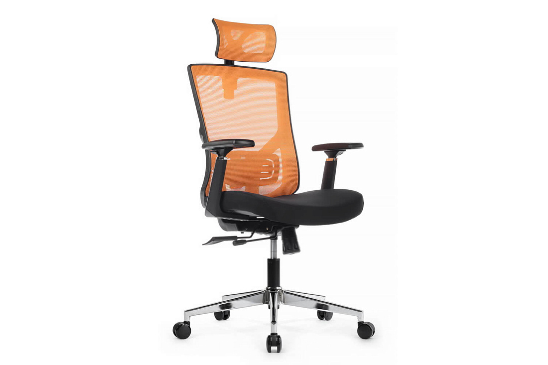 кресло rv chair step a2320 оранжевая сетка / чёрная ткань фото
