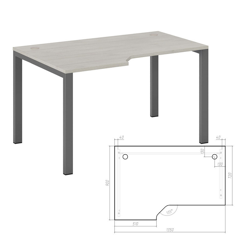 стол эргономичный левый на металлоопорах  new line nln36322424 фото