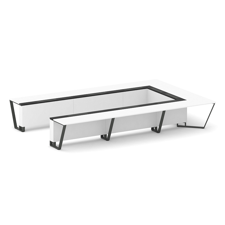 стол переговорный п-образный steel meet km-pr.b.sp-15p белый бриллиант/графит глянец/металл антрацит фото