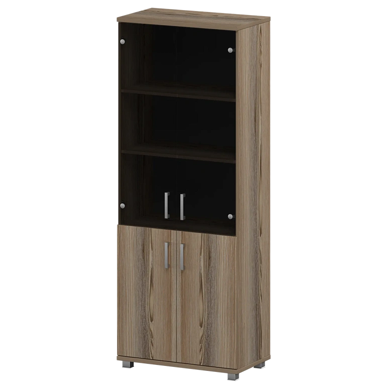 стеллаж высокий закрытый с стеклянными фасадами protech "нт-580;нт-600.2;нт-601.2стл" дуб сафари фото