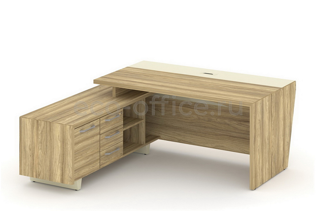 Стол руководителя с опорной тумбой CORNER COR.SRT-18(L) Гикори Песочный  стоимость