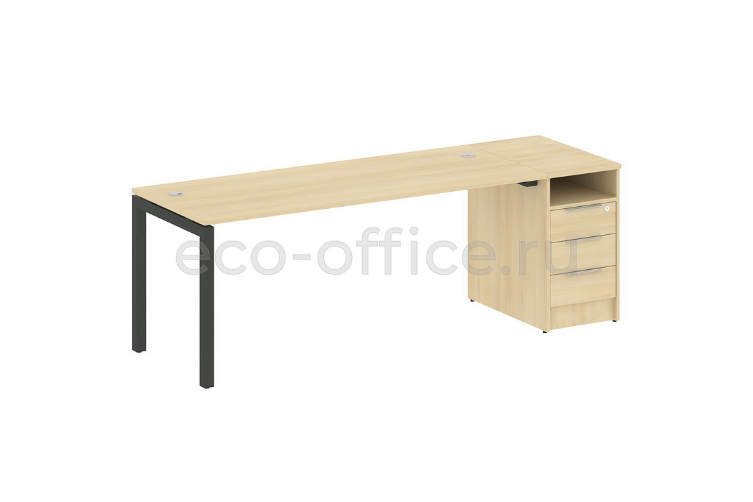 Рабочая станция с опорной тумбой METAL SYSTEM QUATTRO 5x5 50БП.РС-СТП-1.5 Акация Лорка / Антрацит металл купить в Москве