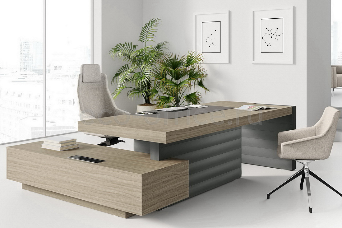 Стол руководителя с левой боковой опорой и правой тумбой JERA 159958 Bali Walnut / Slate  стоимость