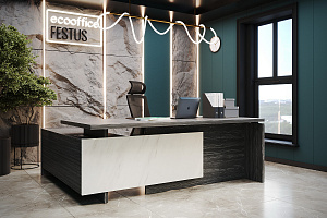 Кабинет руководителя FESTUS Древесина Графит / Мрамор Леванто белый фото