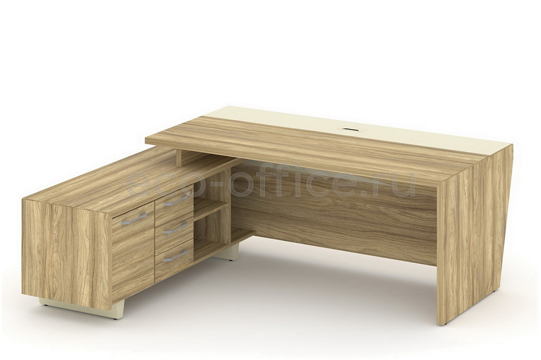 Стол руководителя с опорной тумбой CORNER COR.SRT-20(L) Гикори Песочный  стоимость