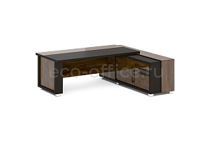 Стол руководителя с греденцией GRACE L-117 R Дуб Линдберг тёмный / Tasso Nero фото