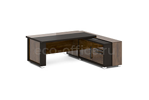 Стол руководителя с греденцией GRACE L-16 R Дуб Линдберг тёмный / Tasso Nero фото