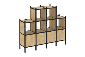 Комплект наборного стеллажа LOFT VR.L-16 Тиквуд Светлый / Чёрный металл фото