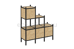 Комплект наборного стеллажа LOFT VR.L-12 Тиквуд Светлый / Чёрный металл фото