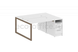 Рабочая станция с опорной тумбой METAL SYSTEM QUATTRO 5x5 50БО.РС-СТП-2.2 Белый / Мокко металл фото