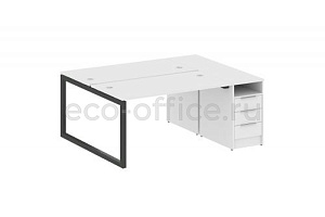 Рабочая станция с опорной тумбой METAL SYSTEM QUATTRO 5x5 50БО.РС-СТП-2.3 Белый / Антрацит металл фото