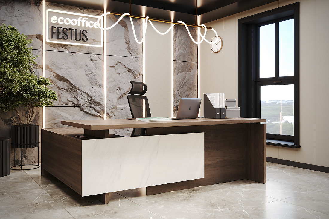 Кабинет руководителя FESTUS Орех Пацифик Табак / Мрамор Леванто белый  стоимость