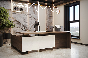 Кабинет руководителя FESTUS Орех Пацифик Табак / Мрамор Леванто белый фото