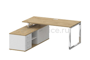 Стол руководителя c опорной греденцией SHIFT SK.SRG-180 (L) Тиквуд Светлый / Белый Бриллиант фото