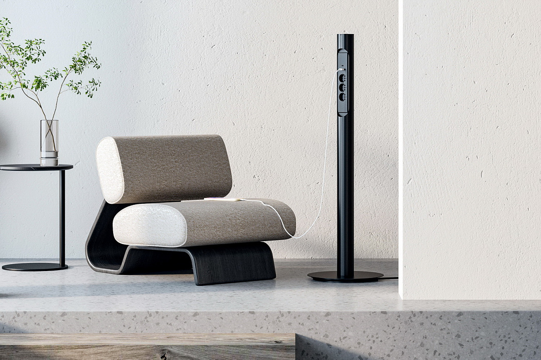 колонна с розетками teconik напольная ps15-3a1u1c-bk черный фото