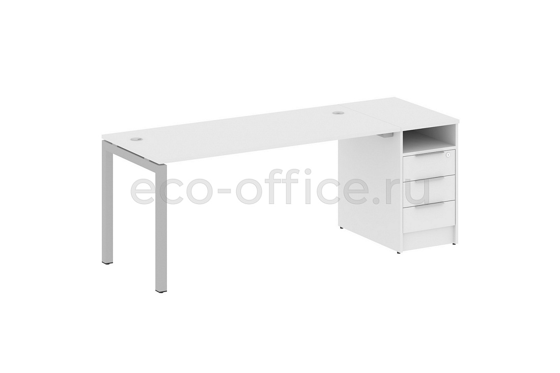 Рабочая станция с опорной тумбой METAL SYSTEM QUATTRO 5x5 50БП.РС-СТП-1.4 Белый / Серый металл купить в Москве