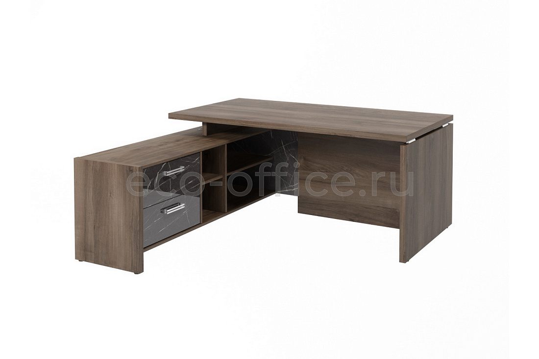 Стол с опорной тумбой левый FESTUS FI-121L.GG Орех Пацифик Табак / Камень Пьетра Гриджиа черный  стоимость