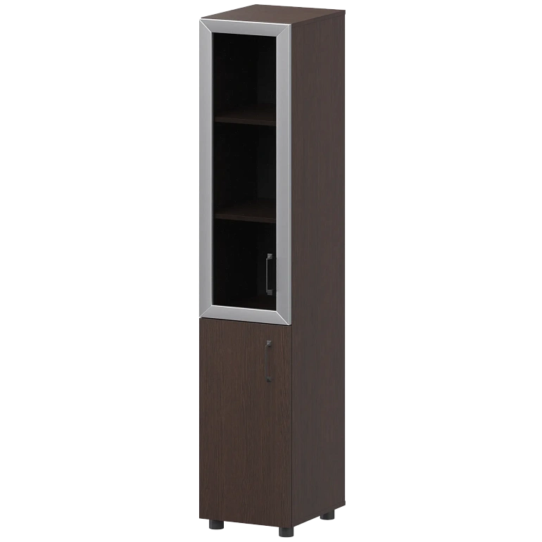 стеллаж комбинированный узкий с стеклянным фасадом в алюминиевой раме левый protech к-932,к-936,к-939,кф-936,кф-939 дуб венге фото