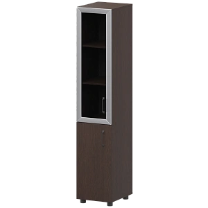 Стеллаж комбинированный узкий с стеклянным фасадом в алюминиевой раме левый Protech К-932,К-936,К-939,КФ-936,КФ-939 Дуб венге фото