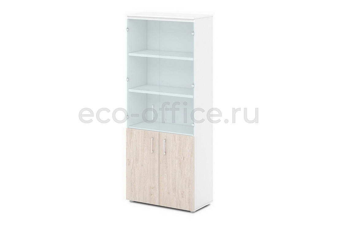 Шкаф для документов со стеклом SENTIDA S-614 Белый / Белый / Дуб Верцаска светлый  стоимость
