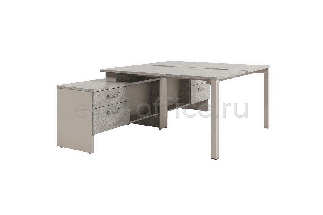 Стол-тандем на металлокаркасе с опорной тумбой SOLUTION D-414 Бетон Чефалу / Кашемир  стоимость