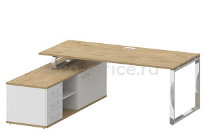 Стол руководителя c опорной греденцией SHIFT SK.SRG-200 (L) Тиквуд Светлый / Белый Бриллиант фото