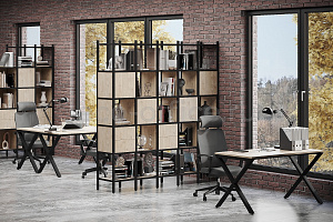 Стеллаж наборный LOFT Тиквуд Светлый / Чёрный металл фото
