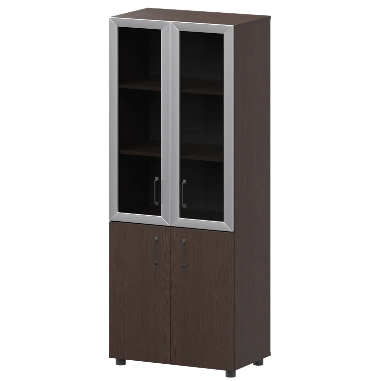 стеллаж комбинированный с стеклянными фасадами в алюминиевой раме protech к-934,к-942,к-945,кф-942,кф-945 дуб венге фото