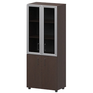 Стеллаж комбинированный с стеклянными фасадами в алюминиевой раме Protech К-934,К-942,К-945,КФ-942,КФ-945 Дуб венге фото