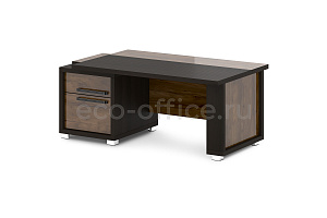 Стол руководителя с тумбой GRACE L-110 L Дуб Линдберг тёмный / Tasso Nero фото