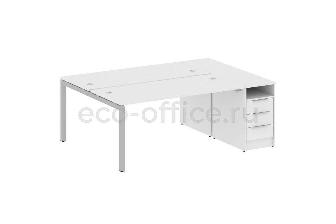 Рабочая станция с опорной тумбой METAL SYSTEM QUATTRO 5x5 50БП.РС-СТП-2.4 Белый / Серый металл купить в Москве