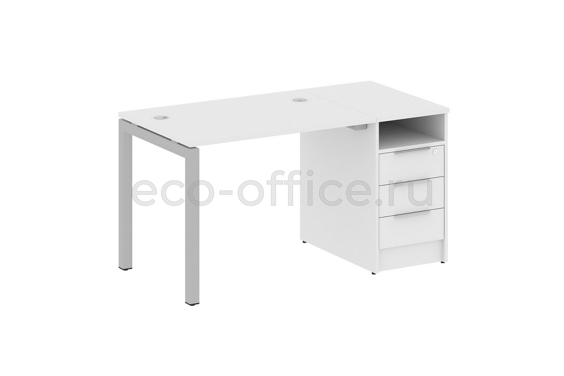 Рабочая станция с опорной тумбой METAL SYSTEM QUATTRO 5x5 50БП.РС-СТП-1.1 Белый / Серый металл купить в Москве