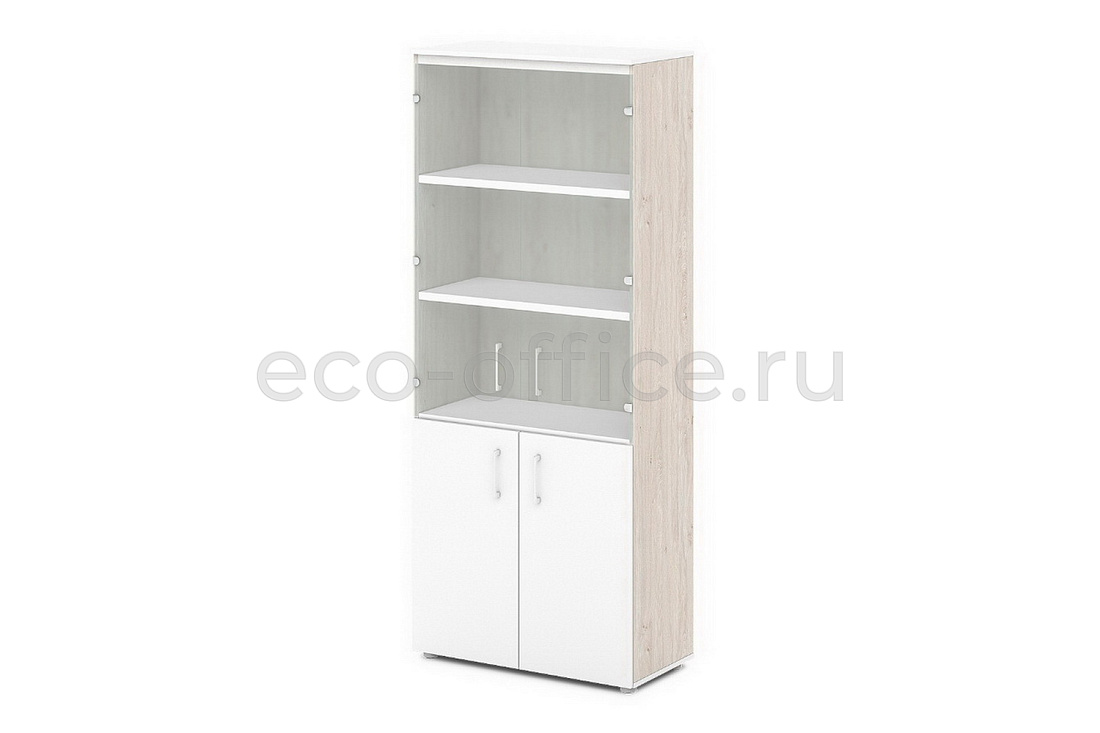 Шкаф для документов со стеклом SENTIDA S-614 Белый / Дуб Верцаска светлый / Белый   стоимость