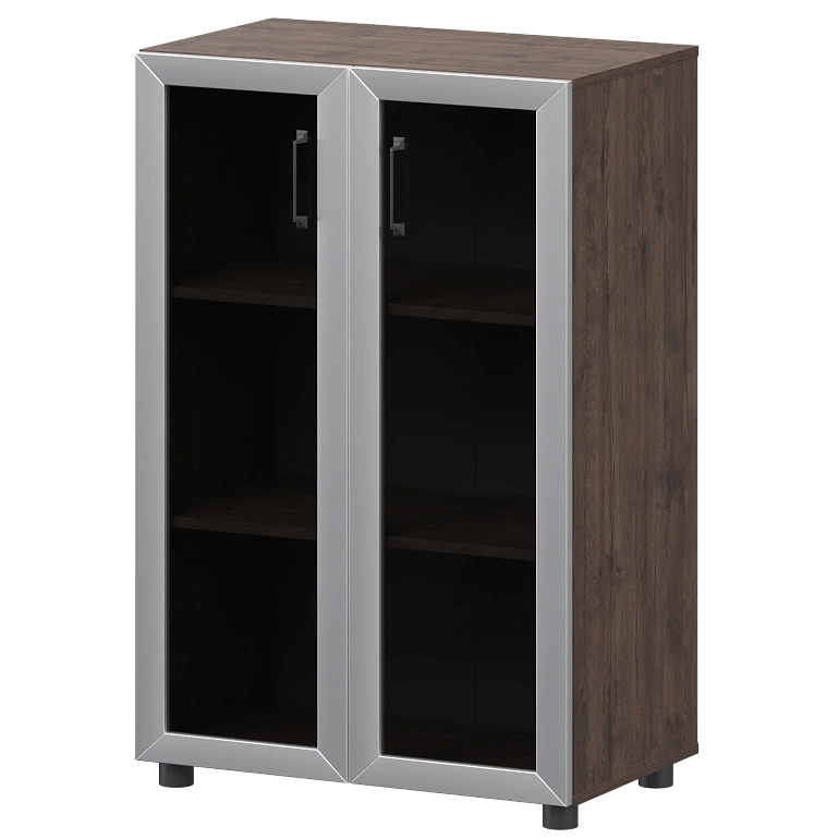 стеллаж средний закрытый с стеклянными фасадами в алюминиевой раме protech к-933,к-945,кф-945 дуб апрель фото