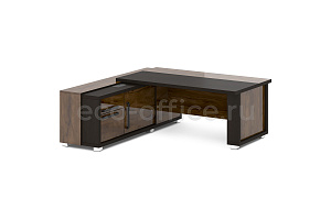 Стол руководителя с греденцией GRACE L-16 L Дуб Линдберг тёмный / Tasso Nero фото