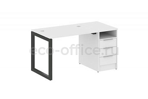 Рабочая станция с опорной тумбой METAL SYSTEM QUATTRO 5x5 50БО.РС-СТП-1.1 Белый / Антрацит металл фото