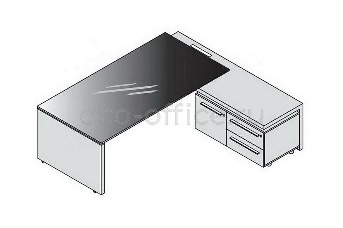 Стол руководителя стеклянный с правой приставкой (с top access) E.O.S. 118238 Black / Light Poplar  стоимость