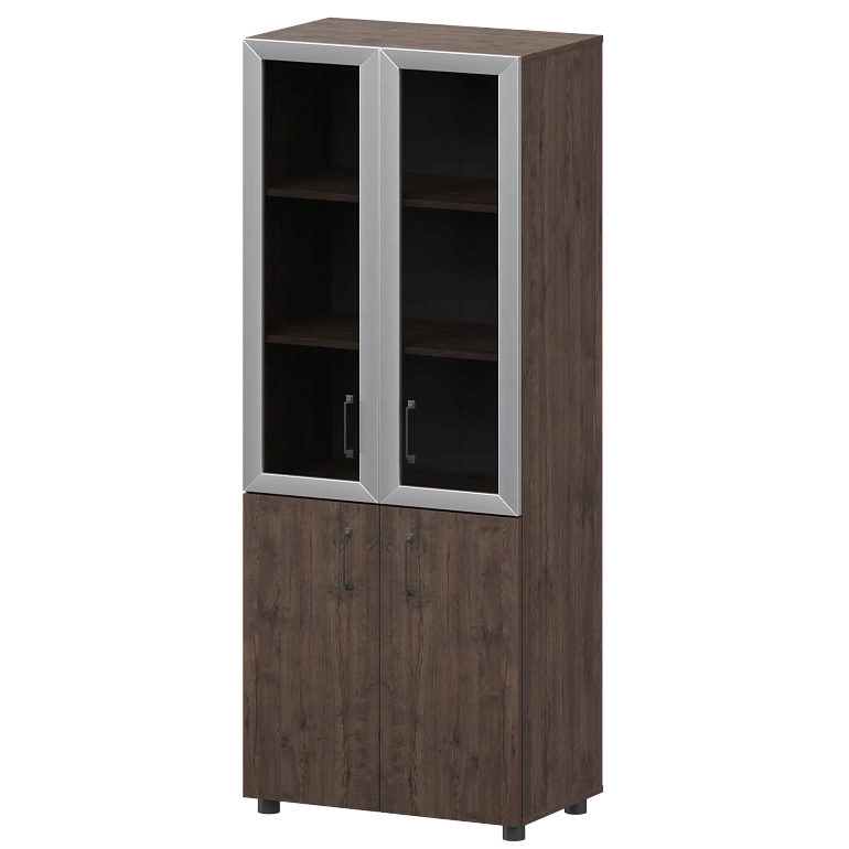 стеллаж комбинированный с стеклянными фасадами в алюминиевой раме protech к-934,к-942,к-945,кф-942,кф-945 дуб апрель фото