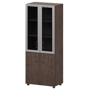 Стеллаж комбинированный с стеклянными фасадами в алюминиевой раме Protech К-934,К-942,К-945,КФ-942,КФ-945 Дуб апрель фото