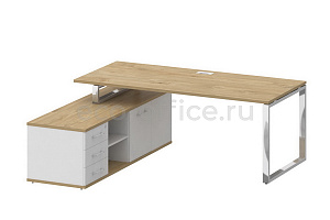 Стол руководителя c опорной греденцией SHIFT SK.SRG-200 (L) Тиквуд Светлый / Белый Бриллиант фото