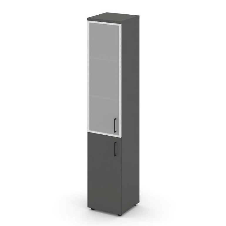 шкаф высокий узкий style project sn.stu.e-103(l) антрацит/сатин/черный ручки фото