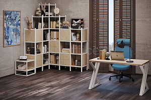 Стеллаж наборный LOFT Тиквуд Светлый / Белый металл фото