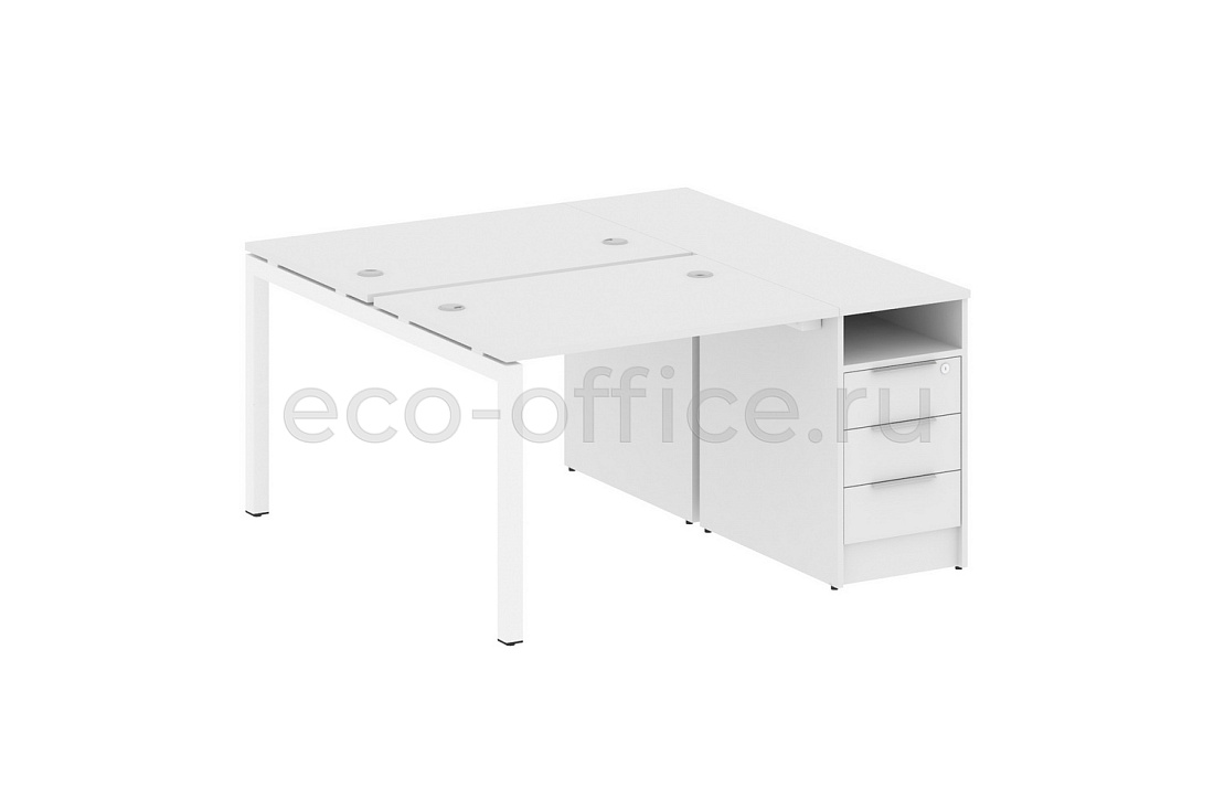 Рабочая станция с опорной тумбой METAL SYSTEM QUATTRO 5x5 50БП.РС-СТП-2.1 Белый / Белый металл купить в Москве