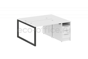 Рабочая станция с опорной тумбой METAL SYSTEM QUATTRO 5x5 50БО.РС-СТП-2.2 Белый / Антрацит металл фото
