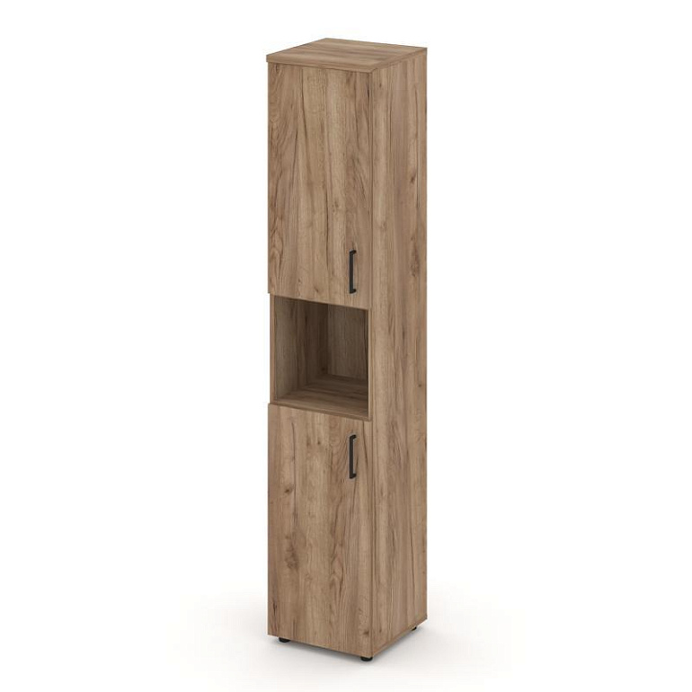 шкаф высокий узкий style project sn.stu-107(l) дуб табак/черный ручки фото