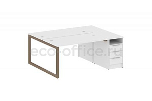 Рабочая станция с опорной тумбой METAL SYSTEM QUATTRO 5x5 50БО.РС-СТП-2.3 Белый / Мокко металл фото