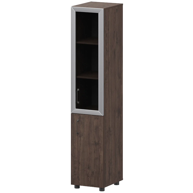 стеллаж комбинированный узкий с стеклянным фасадом в алюминиевой раме правый protech к-932,к-936,к-940,кф-936,кф-939 дуб апрель фото